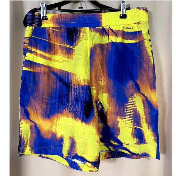MCQ BY ALEXANDER MCQUEEN Allover Printed Shorts In Yellowblue Sz Large